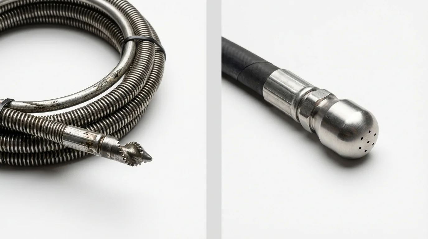 Drain snake cable and hydro jetting nozzle used for drain cleaning in Marrero, LA