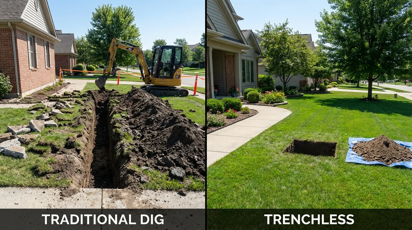 Trenchless sewer repair with minimal yard damage versus traditional excavation in Marrero, LA